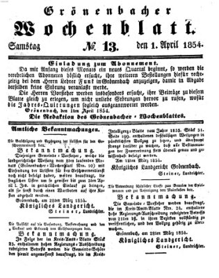 Grönenbacher Wochenblatt Samstag 1. April 1854