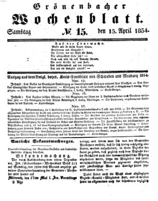 Grönenbacher Wochenblatt Samstag 15. April 1854