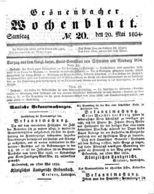 Grönenbacher Wochenblatt Samstag 20. Mai 1854