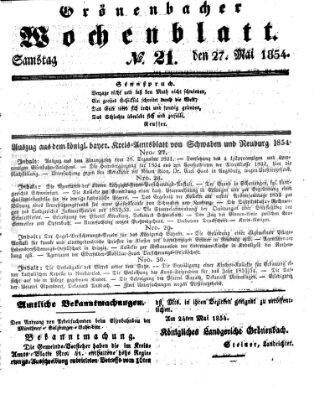 Grönenbacher Wochenblatt Samstag 27. Mai 1854