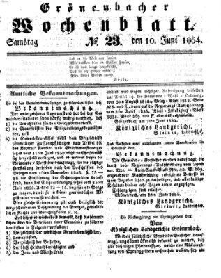 Grönenbacher Wochenblatt Samstag 10. Juni 1854