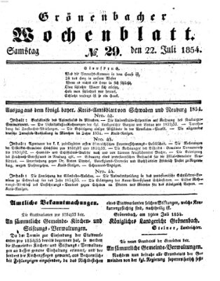 Grönenbacher Wochenblatt Samstag 22. Juli 1854