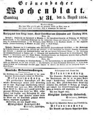 Grönenbacher Wochenblatt Samstag 5. August 1854