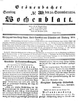 Grönenbacher Wochenblatt Samstag 30. September 1854