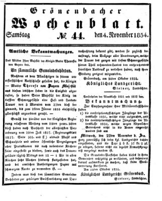 Grönenbacher Wochenblatt Samstag 4. November 1854