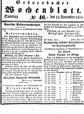 Grönenbacher Wochenblatt Samstag 18. November 1854