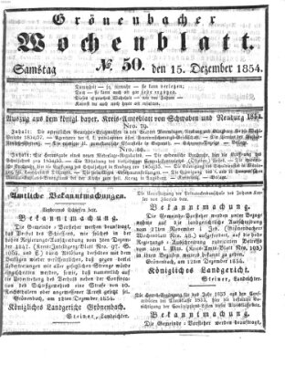 Grönenbacher Wochenblatt Freitag 15. Dezember 1854