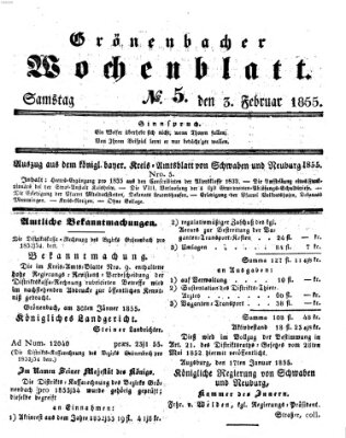 Grönenbacher Wochenblatt Samstag 3. Februar 1855