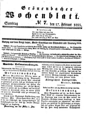 Grönenbacher Wochenblatt Samstag 17. Februar 1855