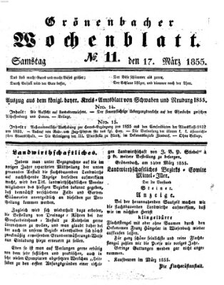 Grönenbacher Wochenblatt Samstag 17. März 1855