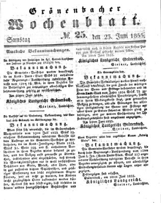 Grönenbacher Wochenblatt Samstag 23. Juni 1855