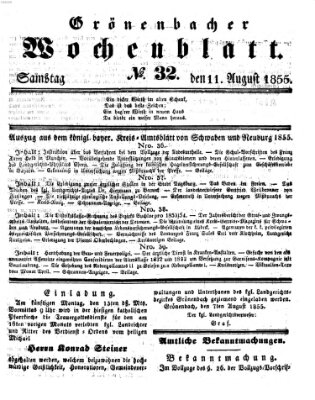 Grönenbacher Wochenblatt Samstag 11. August 1855