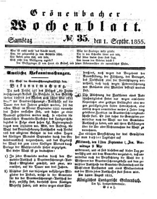 Grönenbacher Wochenblatt Samstag 1. September 1855