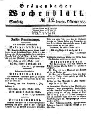 Grönenbacher Wochenblatt Samstag 20. Oktober 1855