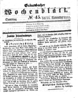 Grönenbacher Wochenblatt Samstag 10. November 1855