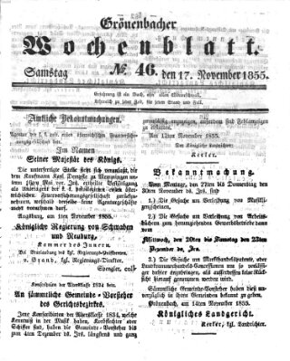 Grönenbacher Wochenblatt Samstag 17. November 1855