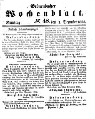 Grönenbacher Wochenblatt Samstag 1. Dezember 1855