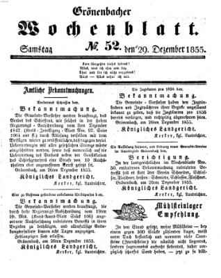 Grönenbacher Wochenblatt Samstag 29. Dezember 1855