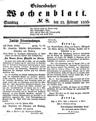 Grönenbacher Wochenblatt Samstag 23. Februar 1856