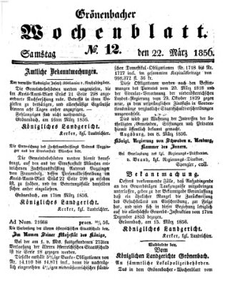 Grönenbacher Wochenblatt Samstag 22. März 1856