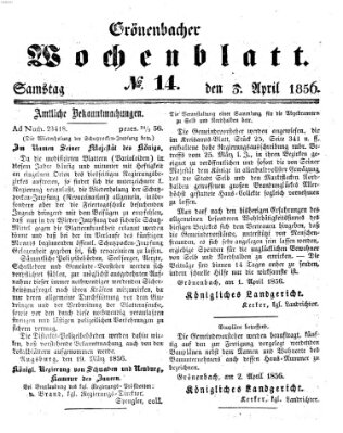 Grönenbacher Wochenblatt Donnerstag 3. April 1856