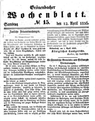 Grönenbacher Wochenblatt Samstag 12. April 1856