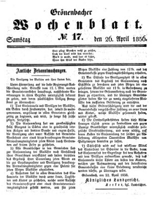 Grönenbacher Wochenblatt Samstag 26. April 1856