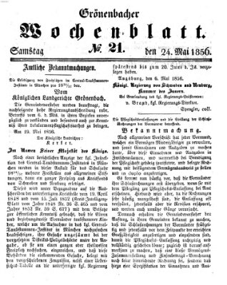 Grönenbacher Wochenblatt Samstag 24. Mai 1856