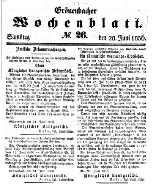 Grönenbacher Wochenblatt Samstag 28. Juni 1856