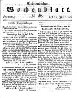 Grönenbacher Wochenblatt Samstag 12. Juli 1856