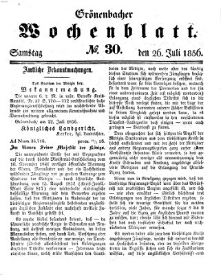 Grönenbacher Wochenblatt Samstag 26. Juli 1856