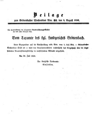 Grönenbacher Wochenblatt Samstag 2. August 1856