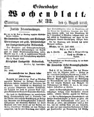 Grönenbacher Wochenblatt Samstag 9. August 1856