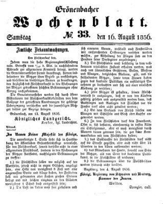 Grönenbacher Wochenblatt Samstag 16. August 1856