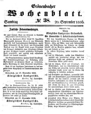 Grönenbacher Wochenblatt Samstag 20. September 1856