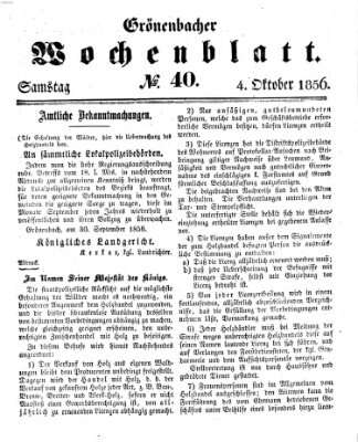 Grönenbacher Wochenblatt Samstag 4. Oktober 1856