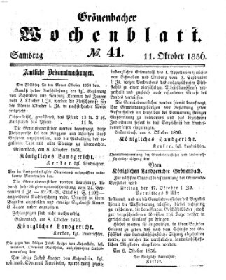 Grönenbacher Wochenblatt Samstag 11. Oktober 1856