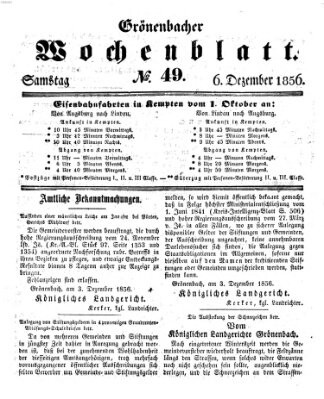Grönenbacher Wochenblatt Samstag 6. Dezember 1856