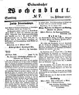 Grönenbacher Wochenblatt Samstag 14. Februar 1857