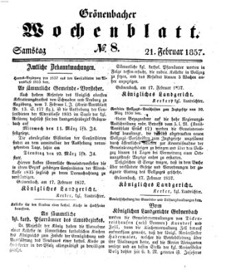 Grönenbacher Wochenblatt Samstag 21. Februar 1857