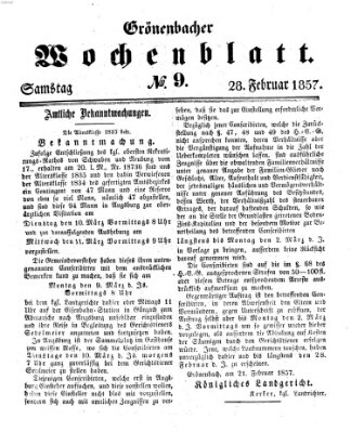 Grönenbacher Wochenblatt Samstag 28. Februar 1857