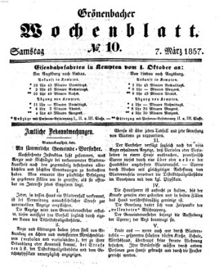 Grönenbacher Wochenblatt Samstag 7. März 1857