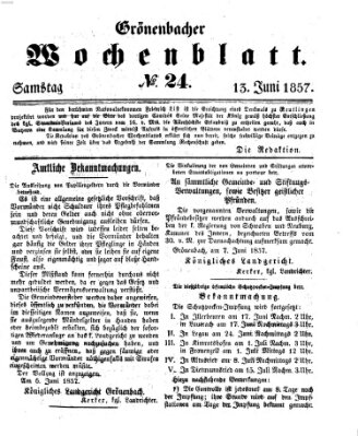 Grönenbacher Wochenblatt Samstag 13. Juni 1857