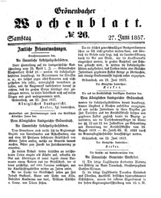 Grönenbacher Wochenblatt Samstag 27. Juni 1857