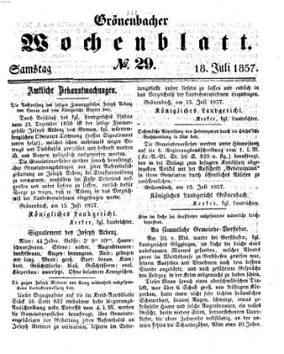 Grönenbacher Wochenblatt Samstag 18. Juli 1857