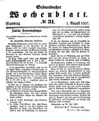 Grönenbacher Wochenblatt Samstag 1. August 1857