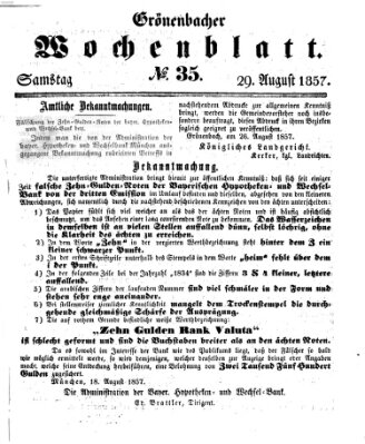 Grönenbacher Wochenblatt Samstag 29. August 1857