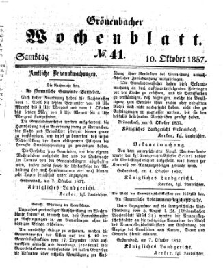 Grönenbacher Wochenblatt Samstag 10. Oktober 1857