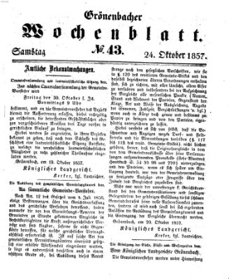 Grönenbacher Wochenblatt Samstag 24. Oktober 1857