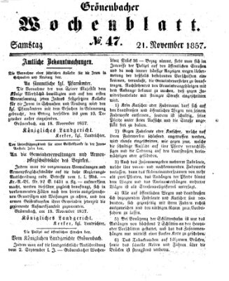 Grönenbacher Wochenblatt Samstag 21. November 1857